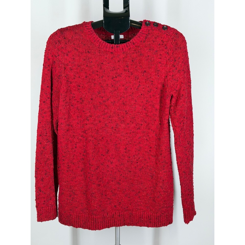 J. Jill Red Marl Knit Button Shoulder Crew Neck Sweater XS Pullover RN 97